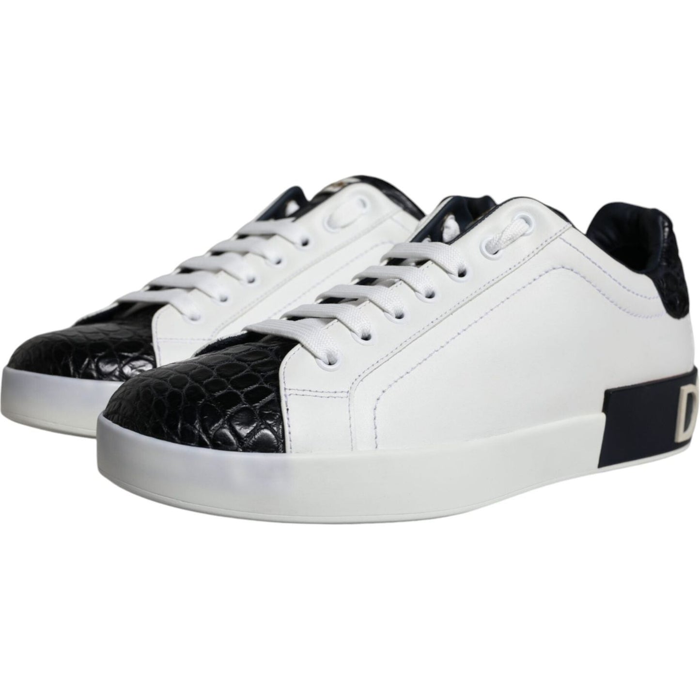 Dolce & Gabbana Black Leather Logo Portofino Sneaker Shoes MV5382-39