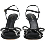 Dolce & Gabbana Black Leather Crystal Bow Heels Sandals Shoes LA11818-38.5