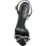 Dolce & Gabbana Black Leather Crystal Bow Heels Sandals Shoes LA11818-38.5
