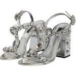 Dolce & Gabbana Silver Leather T-strap Crystal Sandals Shoes LA11853-37