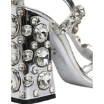 Dolce & Gabbana Silver Leather T-strap Crystal Sandals Shoes LA11853-37