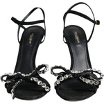 Dolce & Gabbana Black Leather Crystal Bow Heels Sandals Shoes LA11934-38