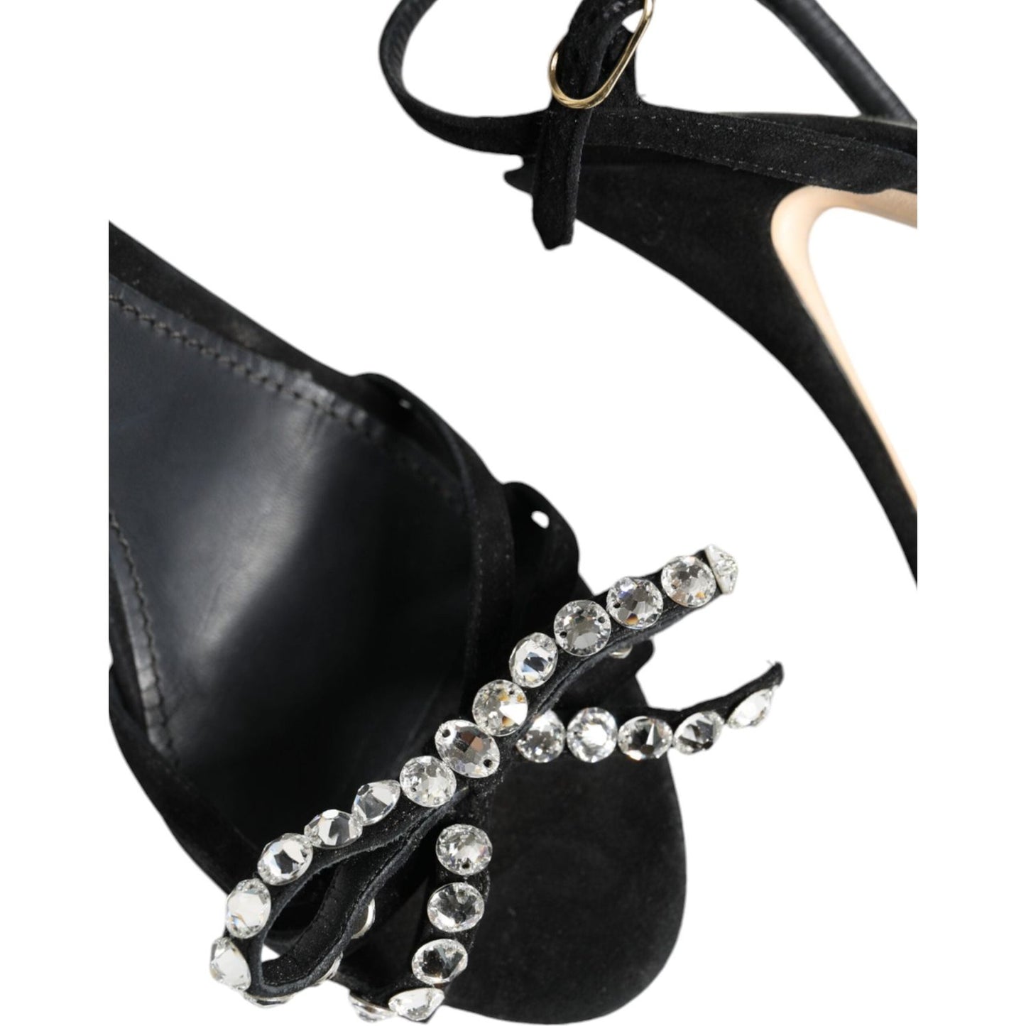 Dolce & Gabbana Black Leather Crystal Bow Heels Sandals Shoes LA11934-38