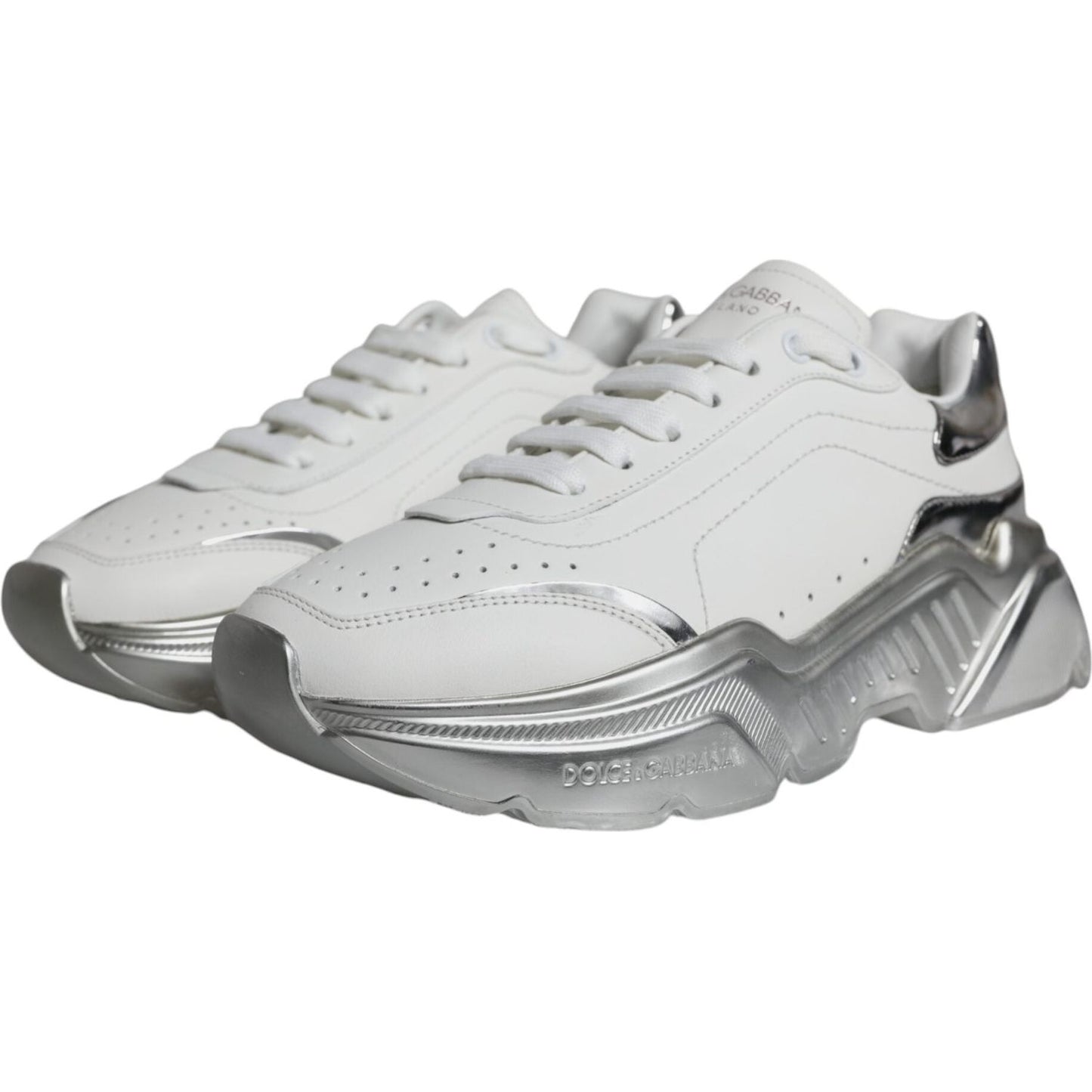 Dolce & Gabbana Silver White Daymaster Low Top Sneakers Shoes LA11824-38