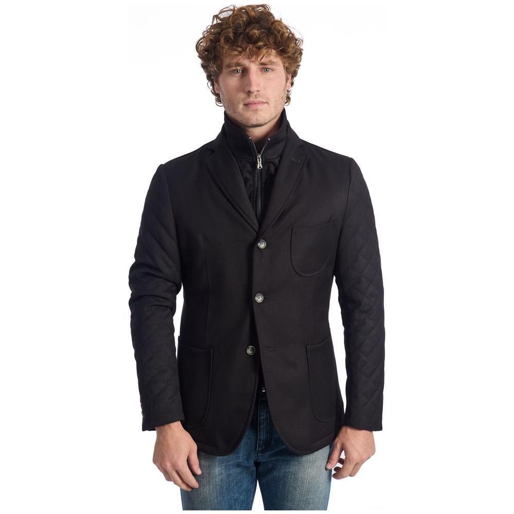 Roberto Pepe Luxury Black Wool Men Jacket RO-24670-IT46 | S