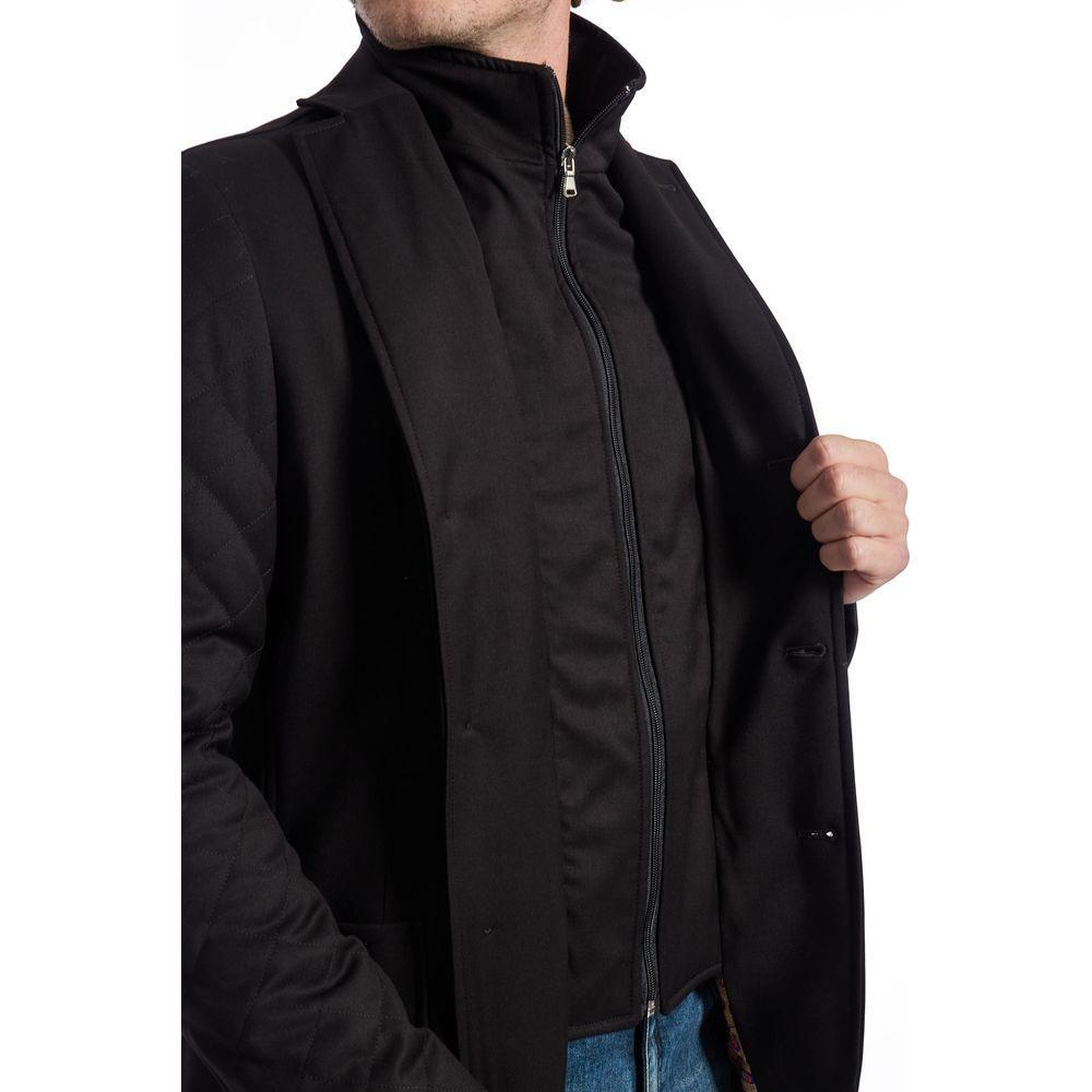 Roberto Pepe Luxury Black Wool Men Jacket RO-24670-IT46 | S