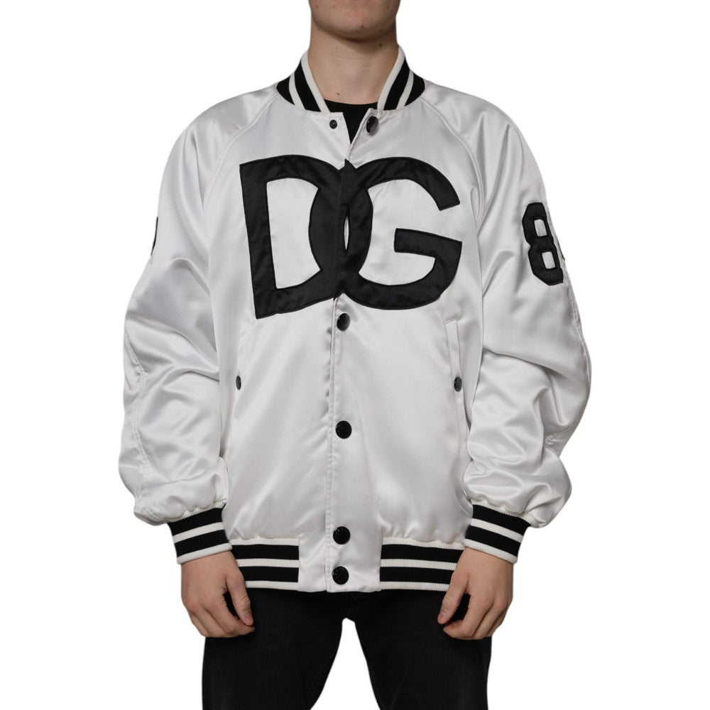Dolce & Gabbana White Polyester Logo Full Zip Bomber Jacket JKT3867-50