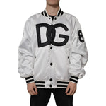 Dolce & Gabbana White Polyester Logo Full Zip Bomber Jacket JKT3867-50