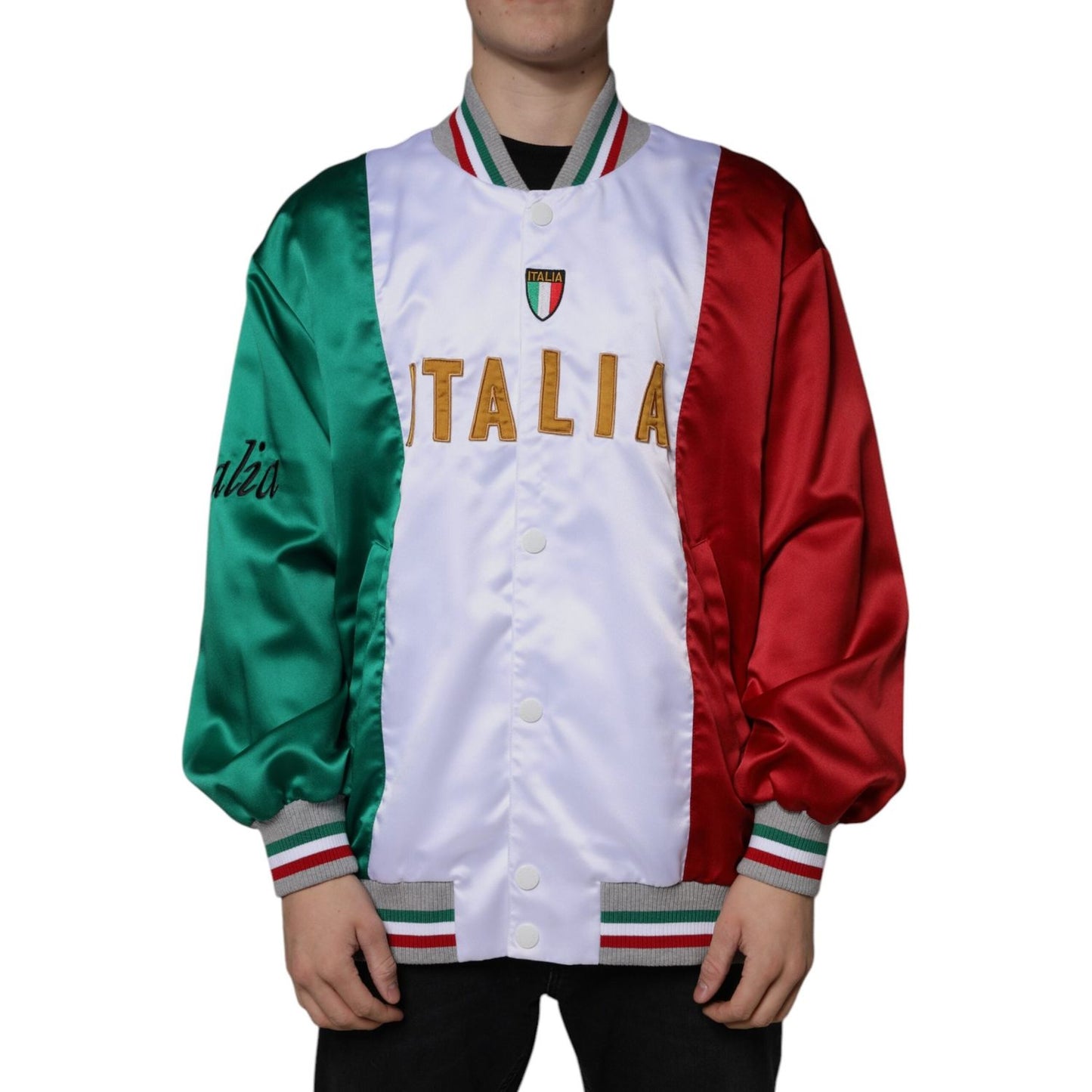 Dolce & Gabbana Multicolor Italia Button Down Bomber Jacket JKT3868-50
