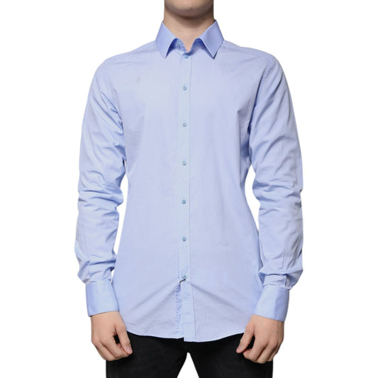 Dolce & Gabbana Light Blue Cotton Slim Fit GOLD Men Dress Shirt