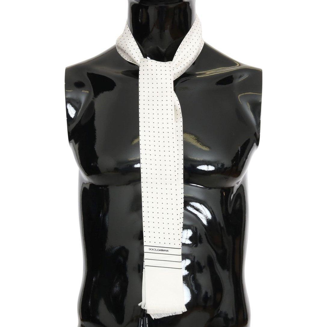 Dolce & Gabbana White Polka Dotted Silk Skinny Scarf MS1907