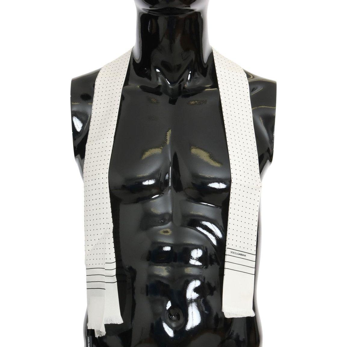 Dolce & Gabbana White Polka Dotted Silk Skinny Scarf MS1907