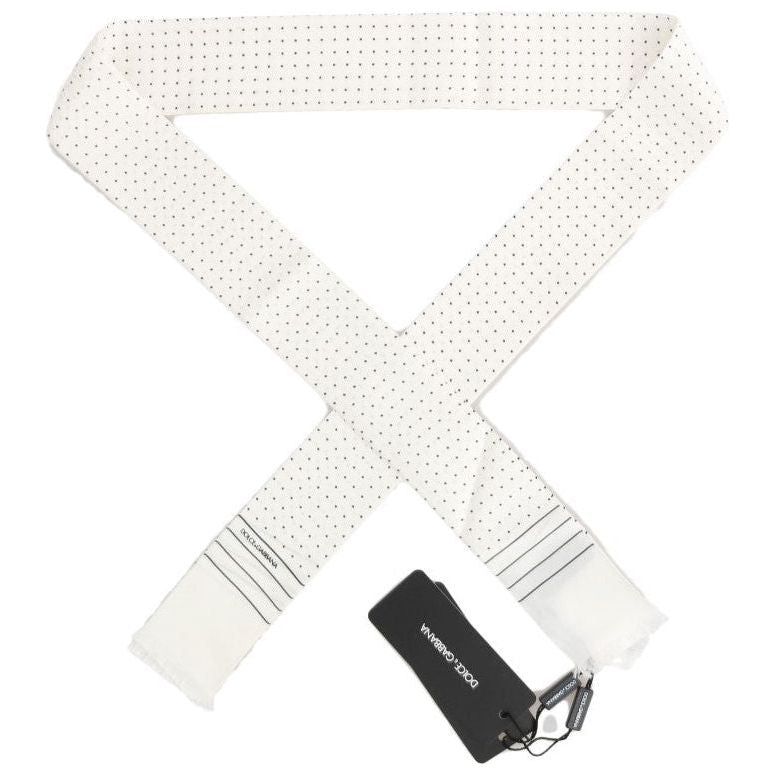 Dolce & Gabbana White Polka Dotted Silk Skinny Scarf MS1907