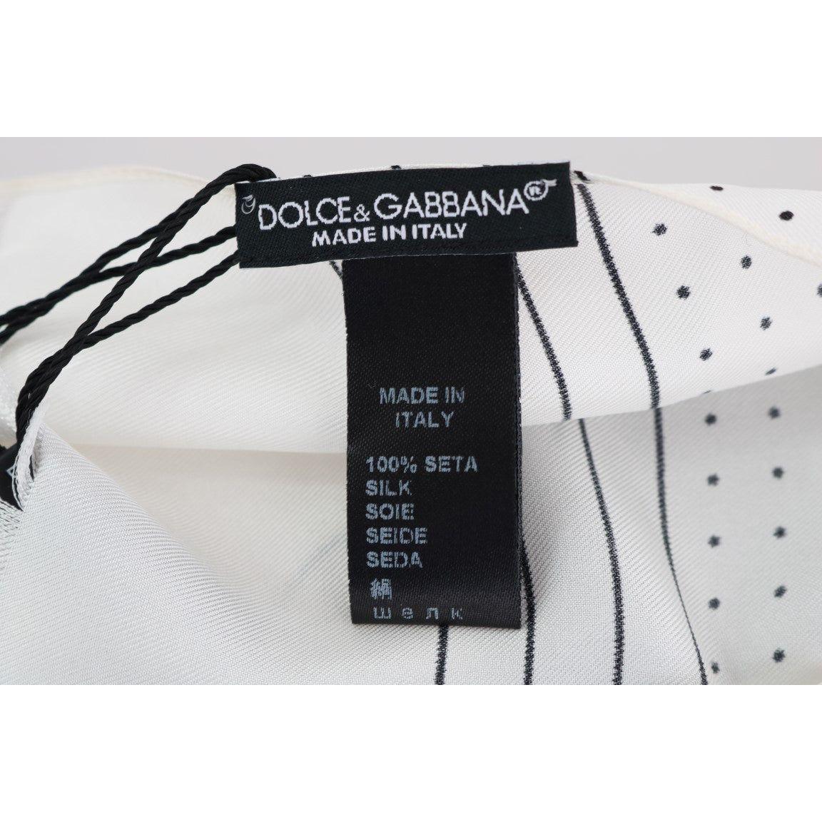 Dolce & Gabbana White Polka Dotted Silk Skinny Scarf MS1907