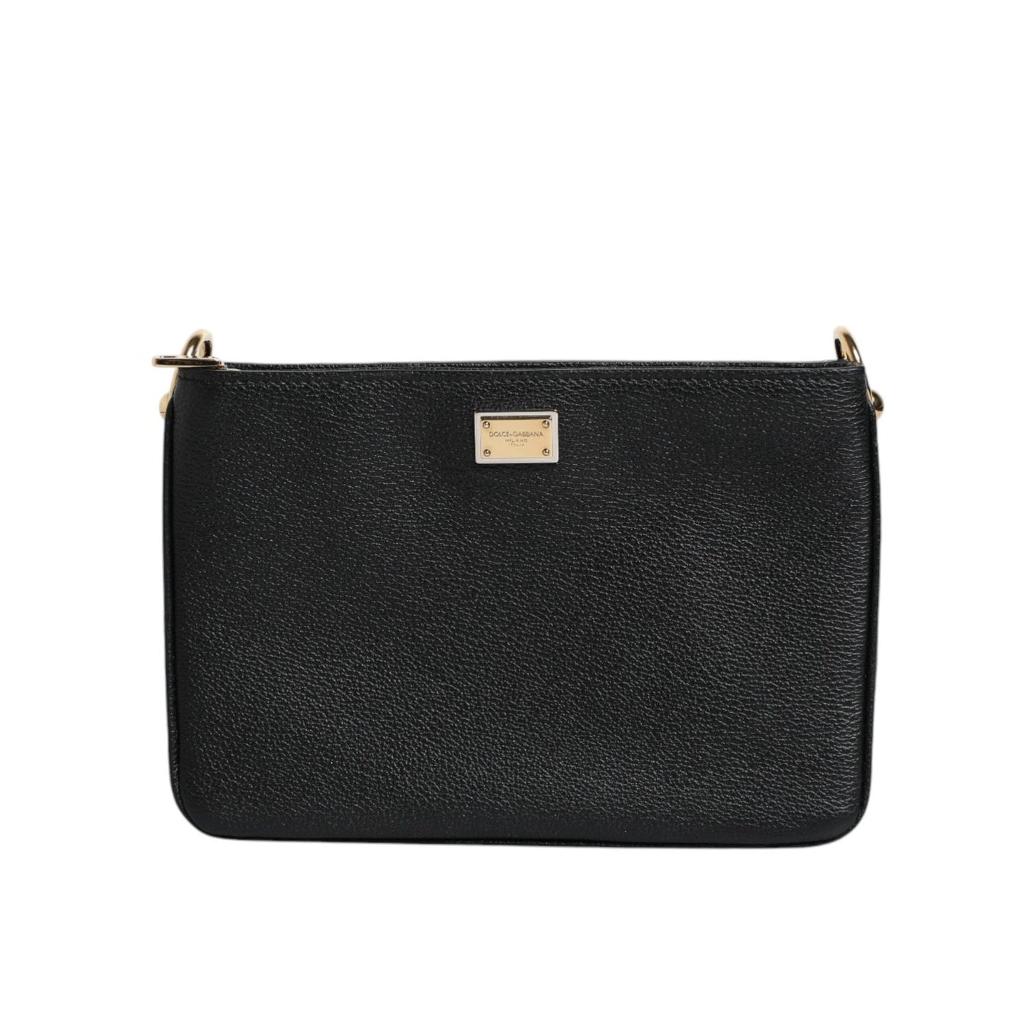 Dolce & Gabbana Black Grain Leather Logo Plaque Clutch Bag BAG4165
