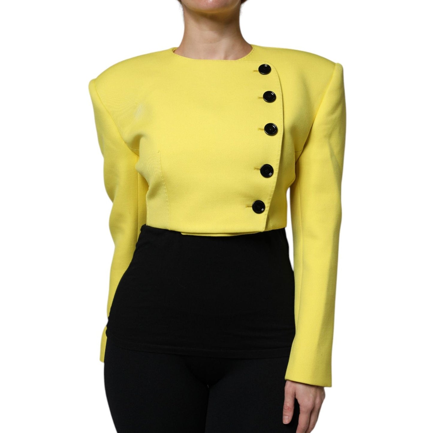 Dolce & Gabbana Lemon Yellow Wool Long Sleeves Cropped Coat Jacket JKT4186-38