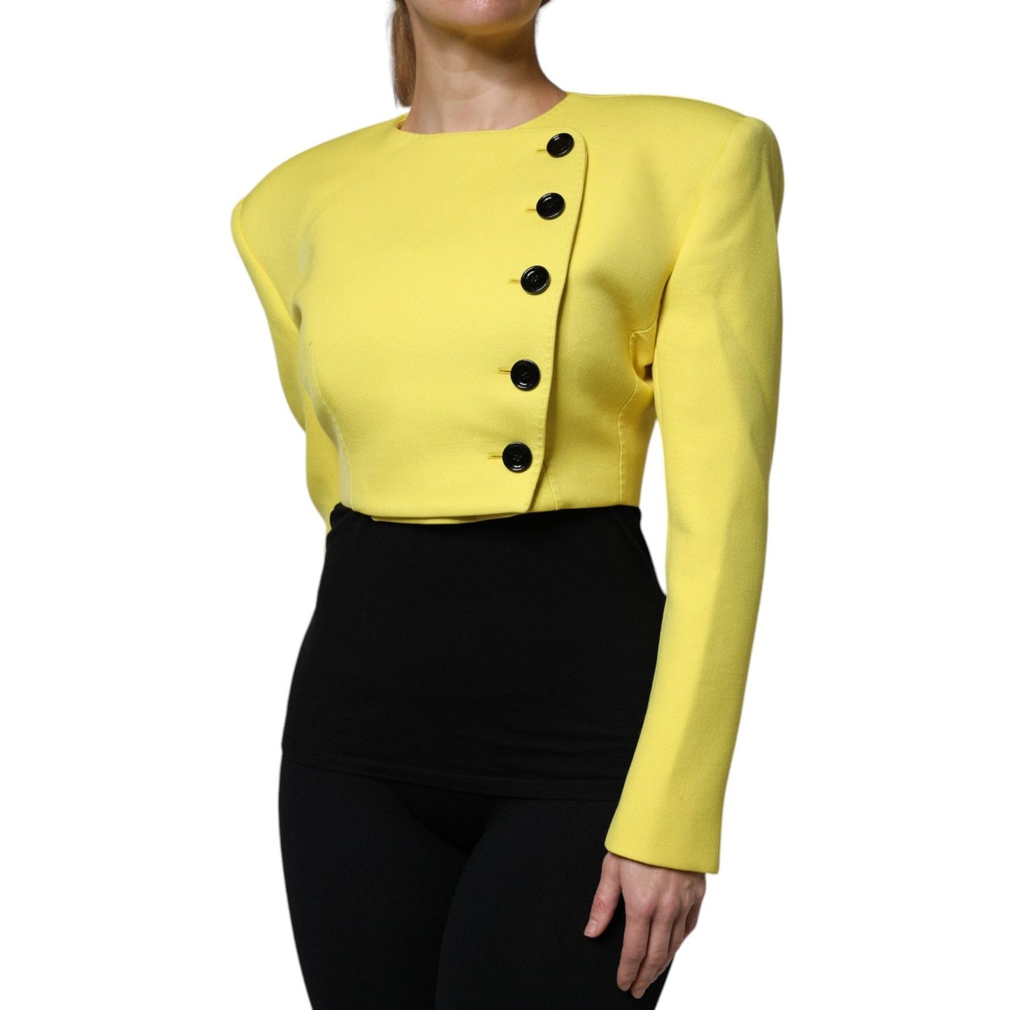 Dolce & Gabbana Lemon Yellow Wool Long Sleeves Cropped Coat Jacket JKT4186-38