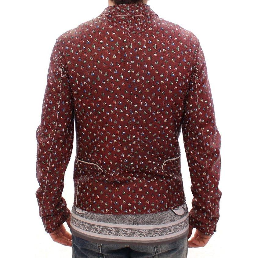 Dolce & Gabbana Bordeaux Leather Boxer Print Jacket Coat Coats & Jackets