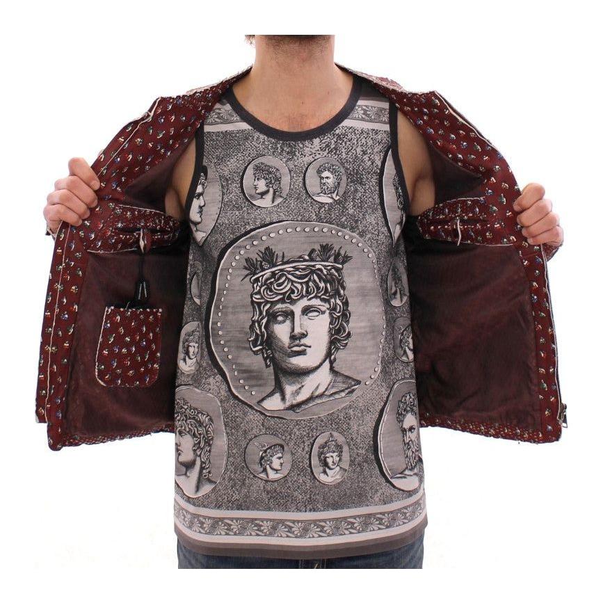 Dolce & Gabbana Bordeaux Leather Boxer Print Jacket Coat Coats & Jackets