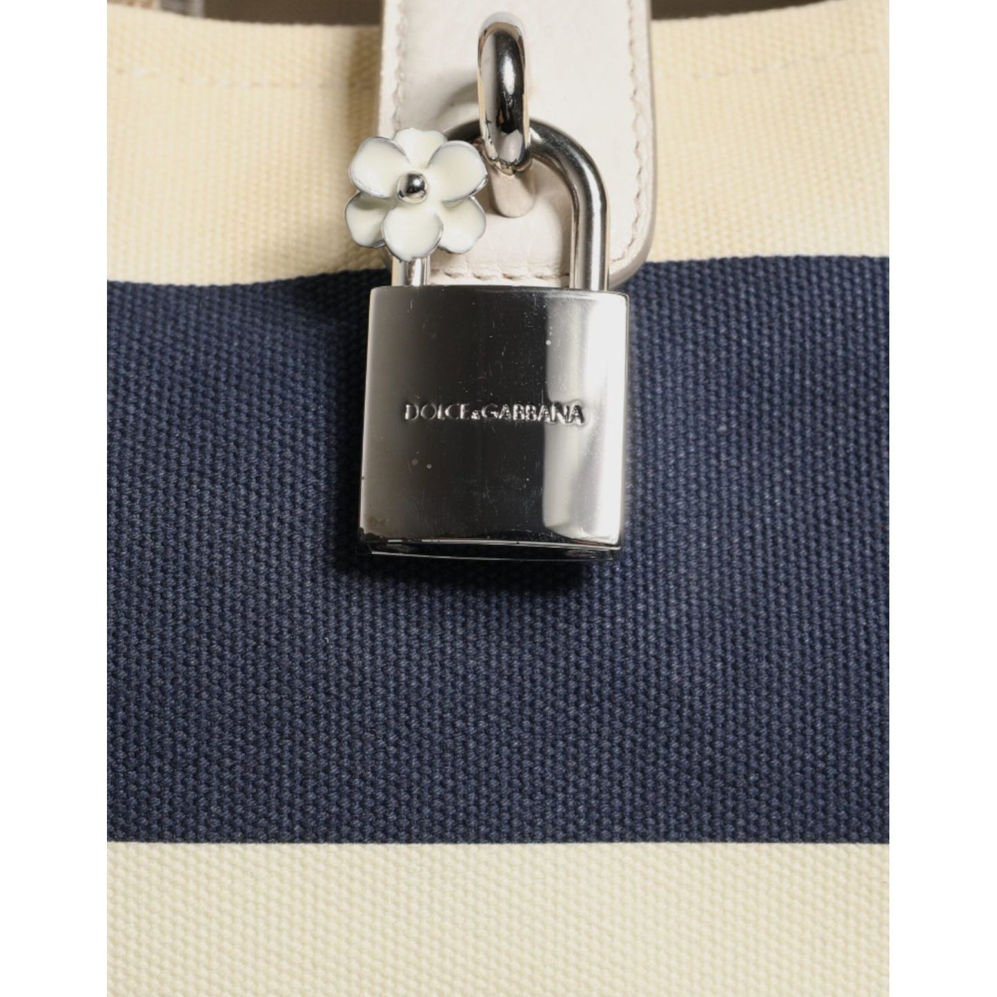 Dolce & Gabbana White Navy Striped Canvas Top Handle Tote Bag BAG4047