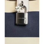 Dolce & Gabbana White Navy Striped Canvas Top Handle Tote Bag BAG4047