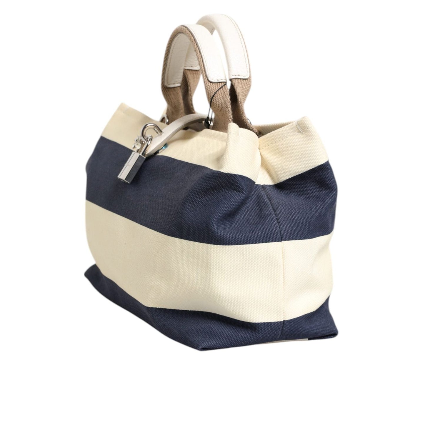 Dolce & Gabbana White Navy Striped Canvas Top Handle Tote Bag BAG4047
