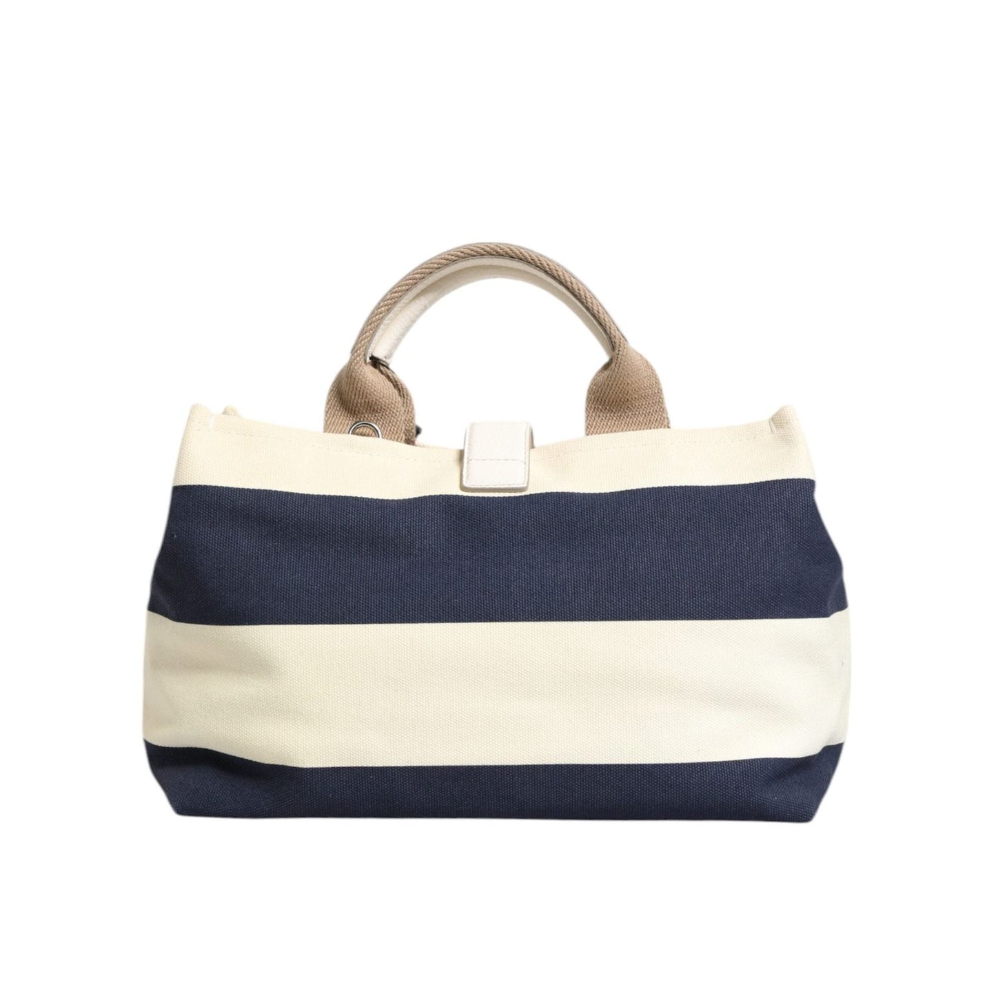 Dolce & Gabbana White Navy Striped Canvas Top Handle Tote Bag BAG4047