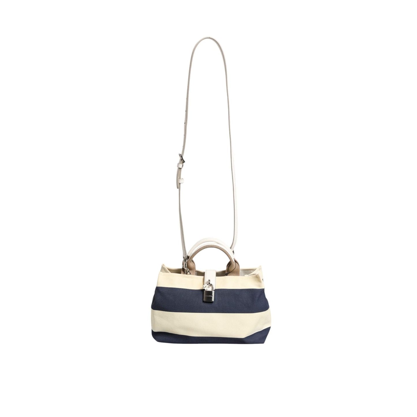 Dolce & Gabbana White Navy Striped Canvas Top Handle Tote Bag BAG4047