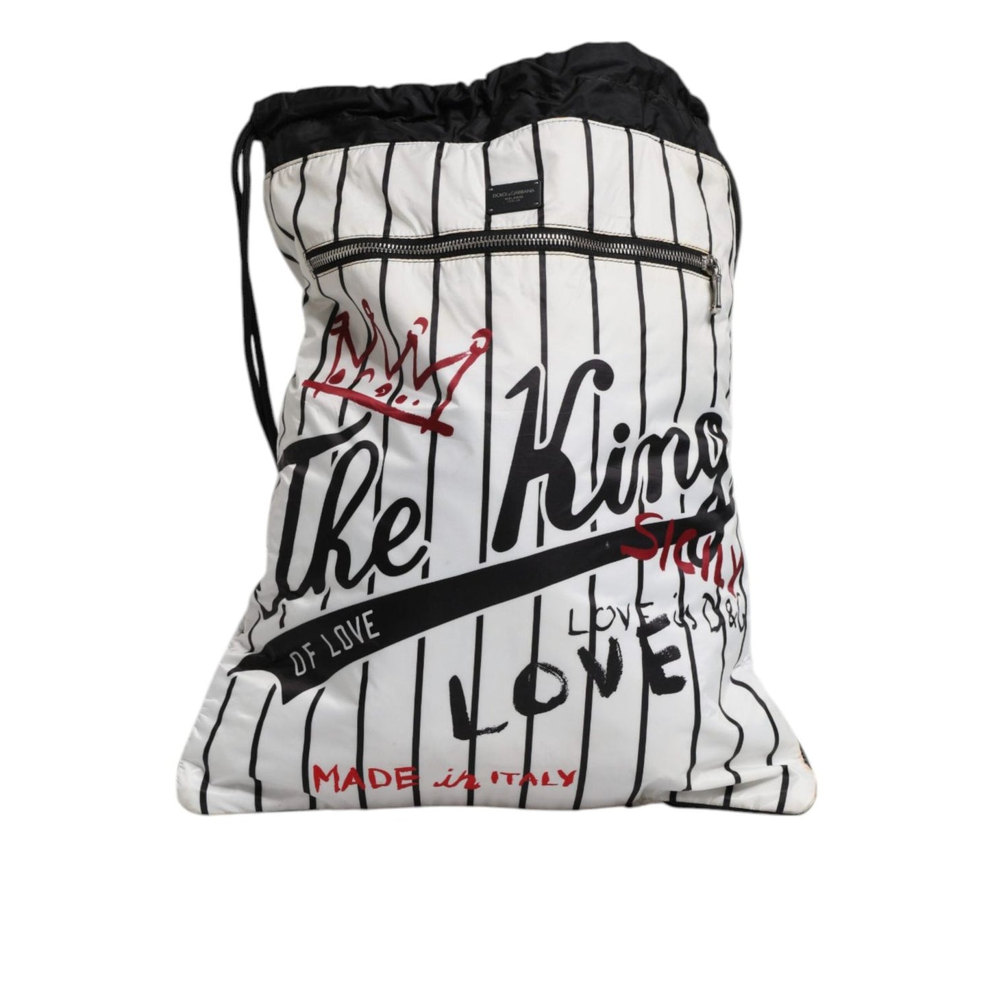 Dolce & Gabbana Black White Striped Polyester Drawstring Backpack Bag BAG4154