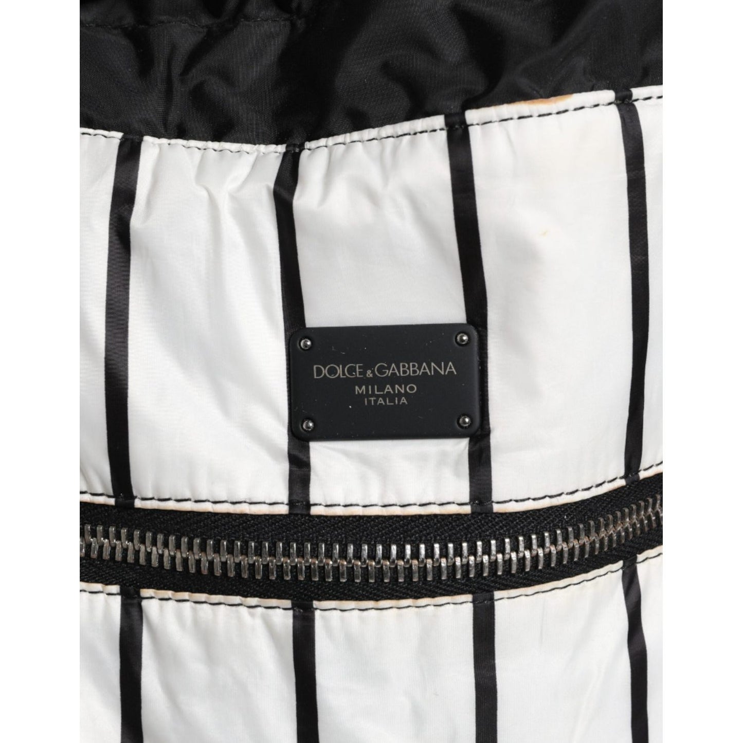 Dolce & Gabbana Black White Striped Polyester Drawstring Backpack Bag BAG4154