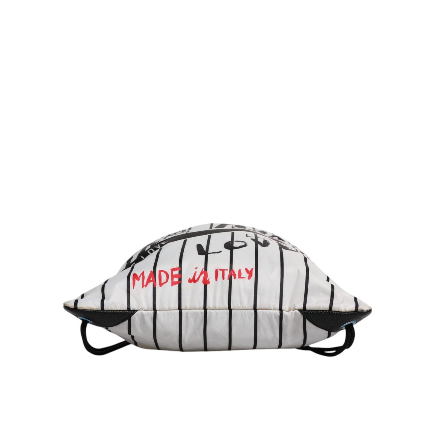 Dolce & Gabbana Black White Striped Polyester Drawstring Backpack Bag BAG4154