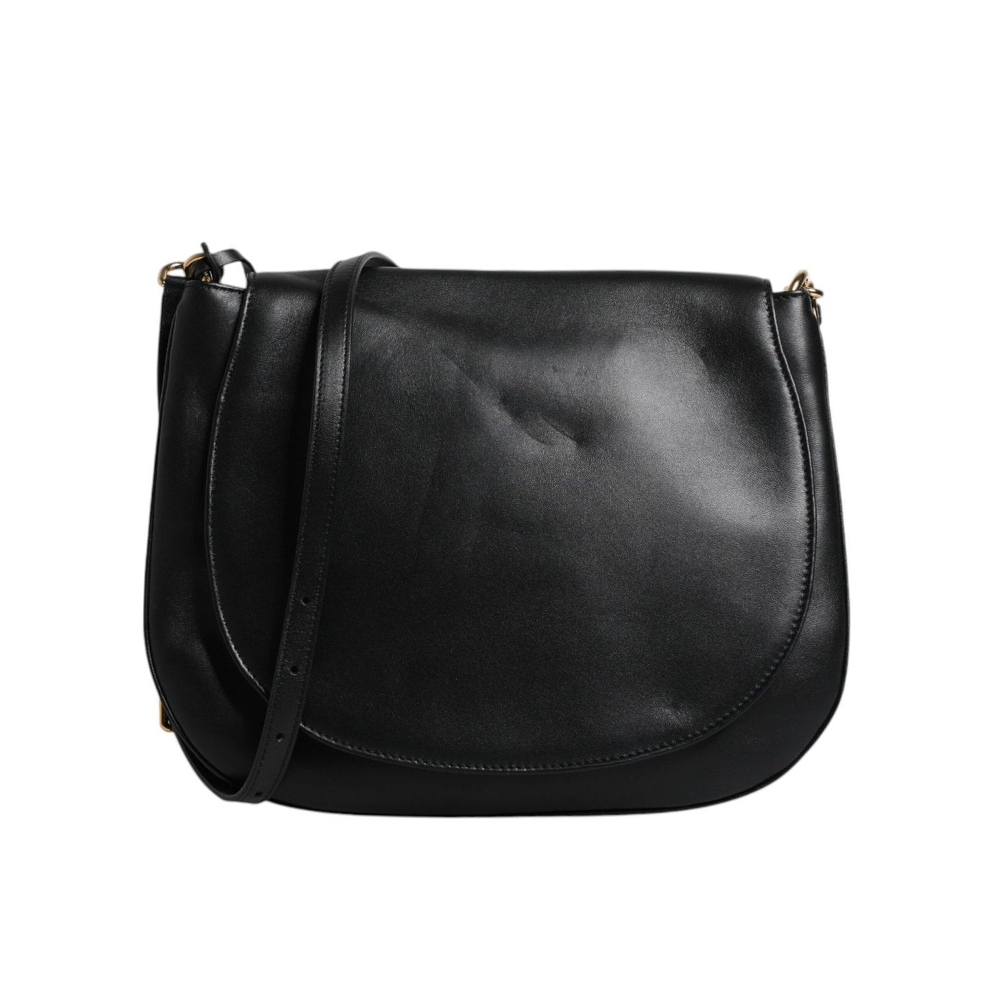 Dolce & Gabbana Black Leather Flap Saddle Shoulder Bag BAG4158