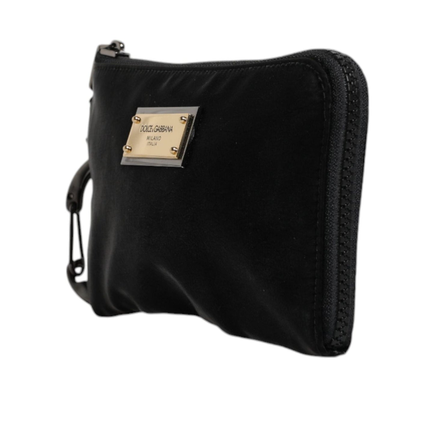 Dolce & Gabbana Black Nylon Logo Plaque Keyring Pouch Clutch Bag BAG4176