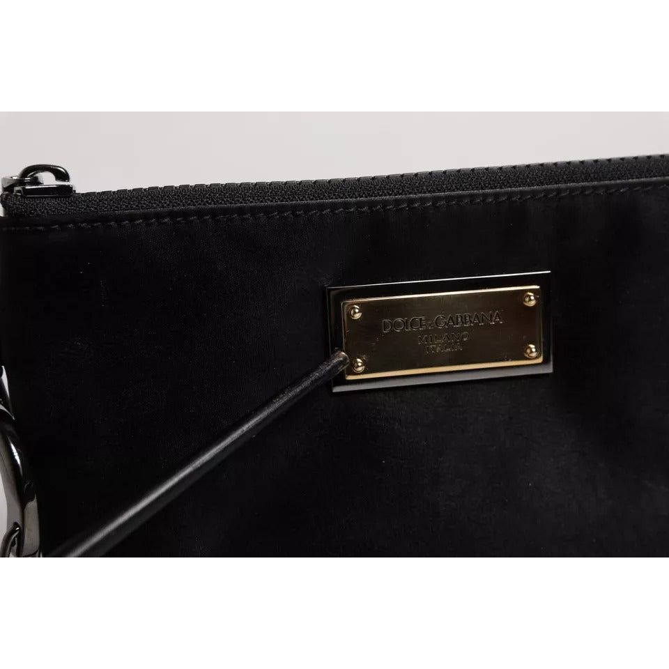 Dolce & Gabbana Black Nylon Logo Plaque Keyring Pouch Clutch Bag BAG4176
