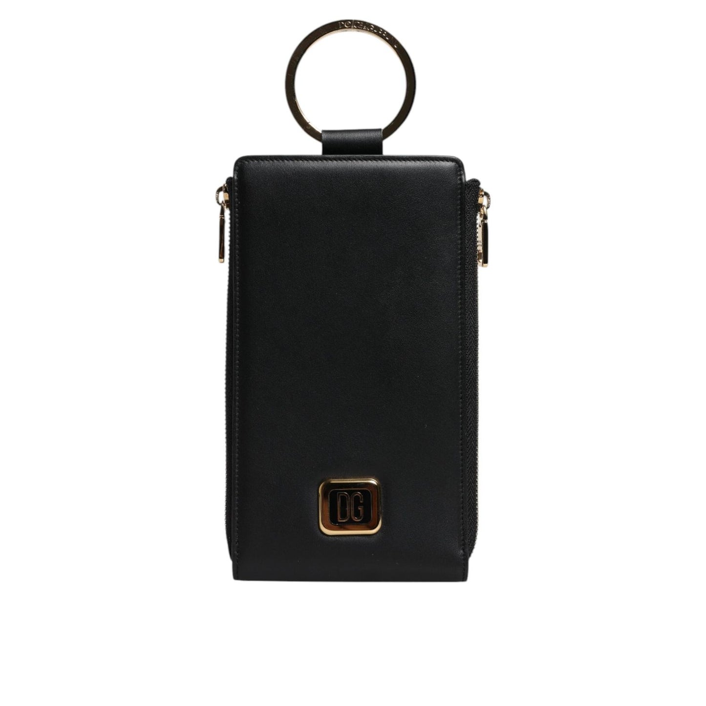 Dolce & Gabbana Black Leather Logo Plaque Neck Strap Card Coin Wallet BAG4231