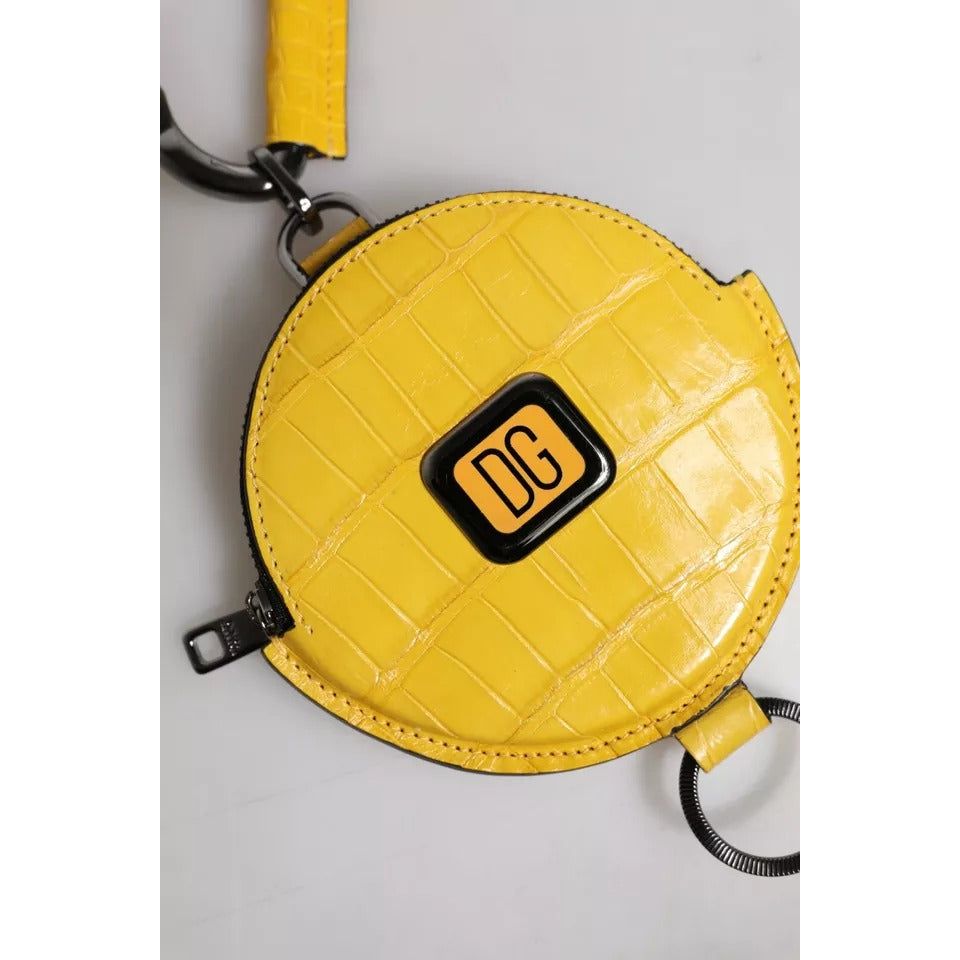 Dolce & Gabbana Yellow Round Leather DG Logo Coin Purse Lanyard Wallet BAG4234