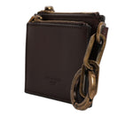 Dolce & Gabbana Brown Leather Zip Logo Keyring Coin Purse Keyring Wallet BAG4244