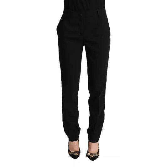Dolce & Gabbana Black White Stripes Wool Tapered Pants