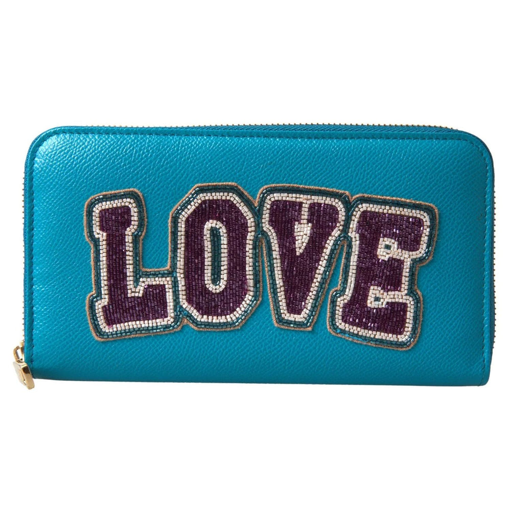 Dolce & Gabbana Wallet Light Blue LOVE Leather Zip Around Continental BAG1028