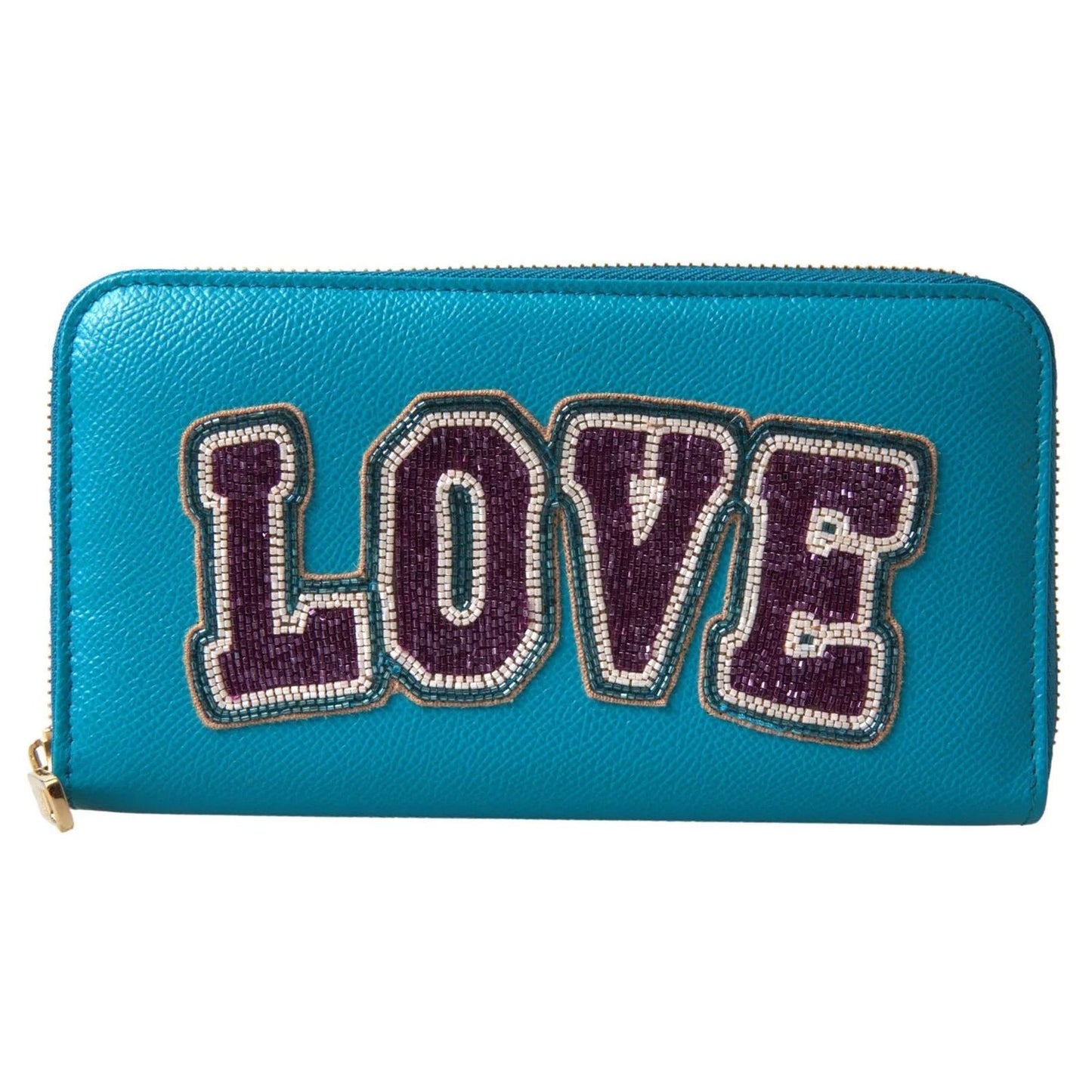 Dolce & Gabbana Wallet Light Blue LOVE Leather Zip Around Continental BAG1028