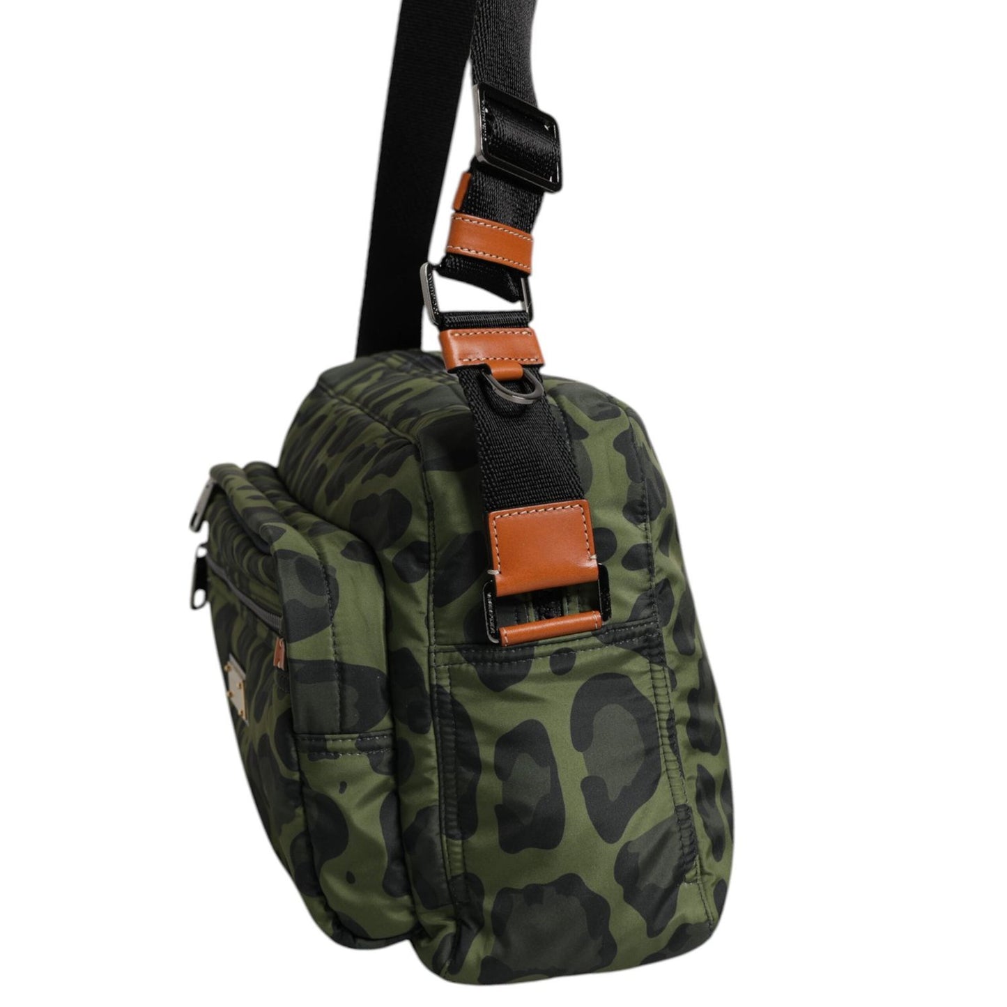 Dolce & Gabbana Green Polyester Leopard Print Shell Messenger Bag BAG4055