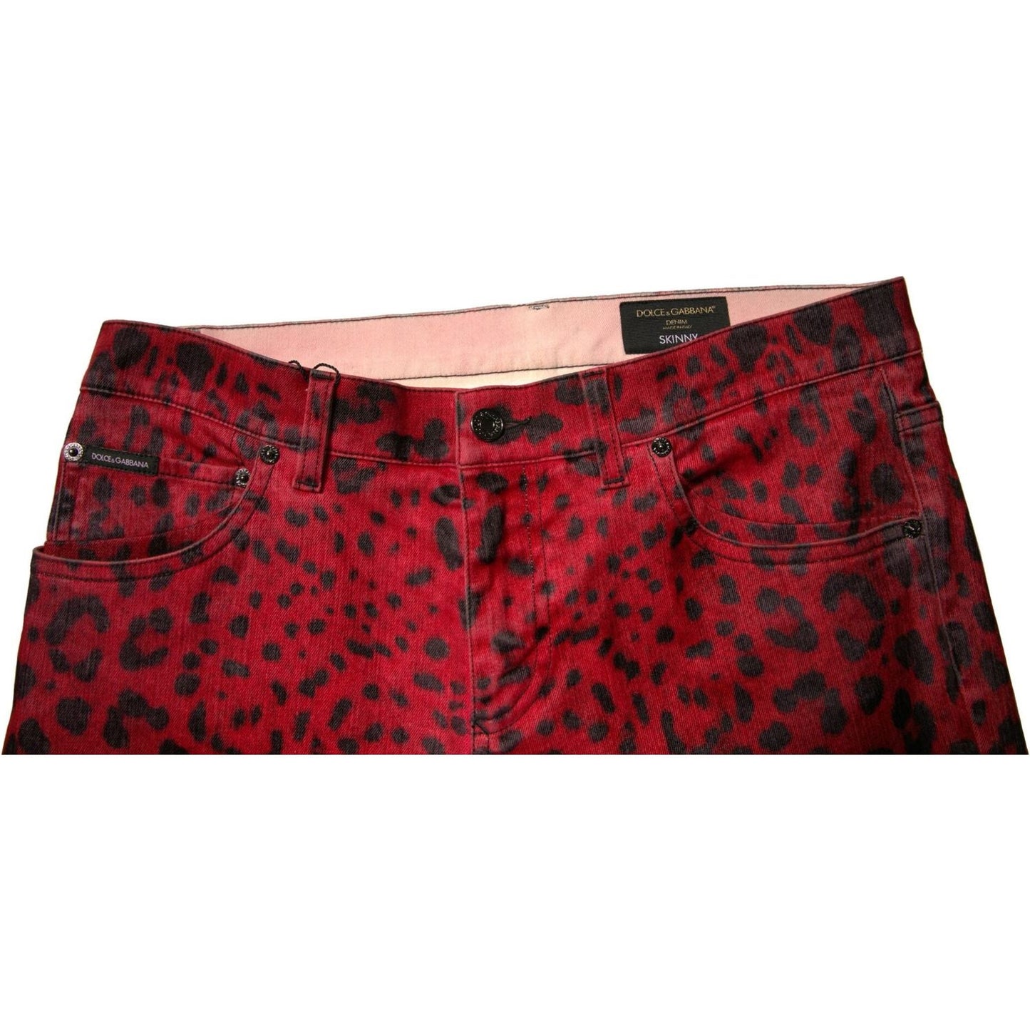 Dolce & Gabbana Red Leopard Cotton Stretch Skinny Denim Jeans PAN75700-48
