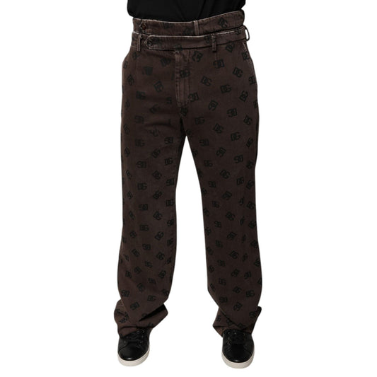 Dolce & Gabbana Brown Logo Cotton Straight Denim Jeans