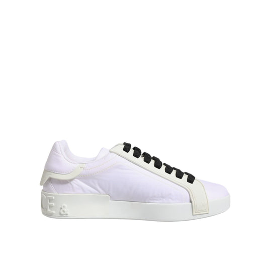 Dolce & Gabbana White Nylon Leather Low Top Sneakers Shoes