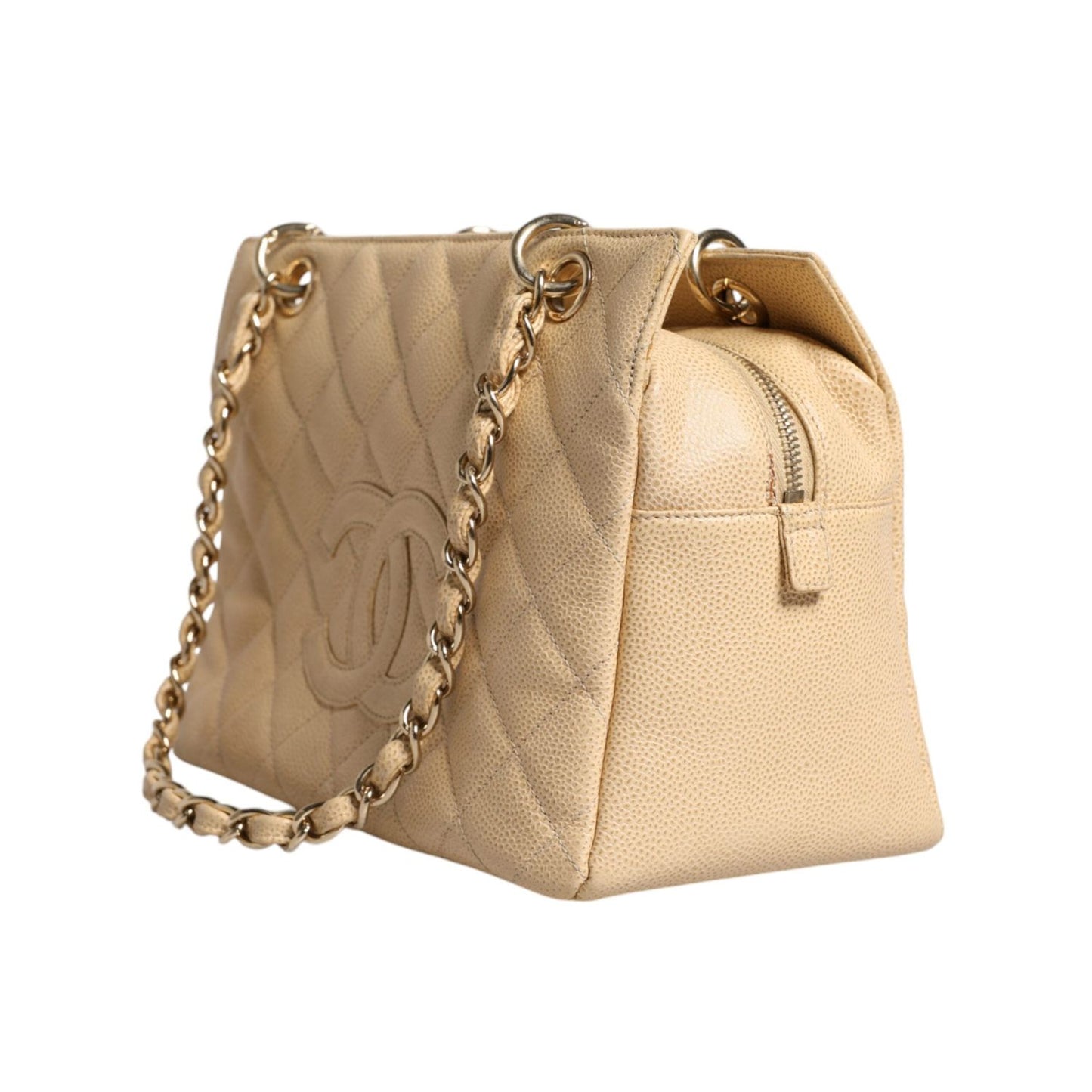 Chanel Beige Caviar De Coco Chain Leather Purse Bag CHA128