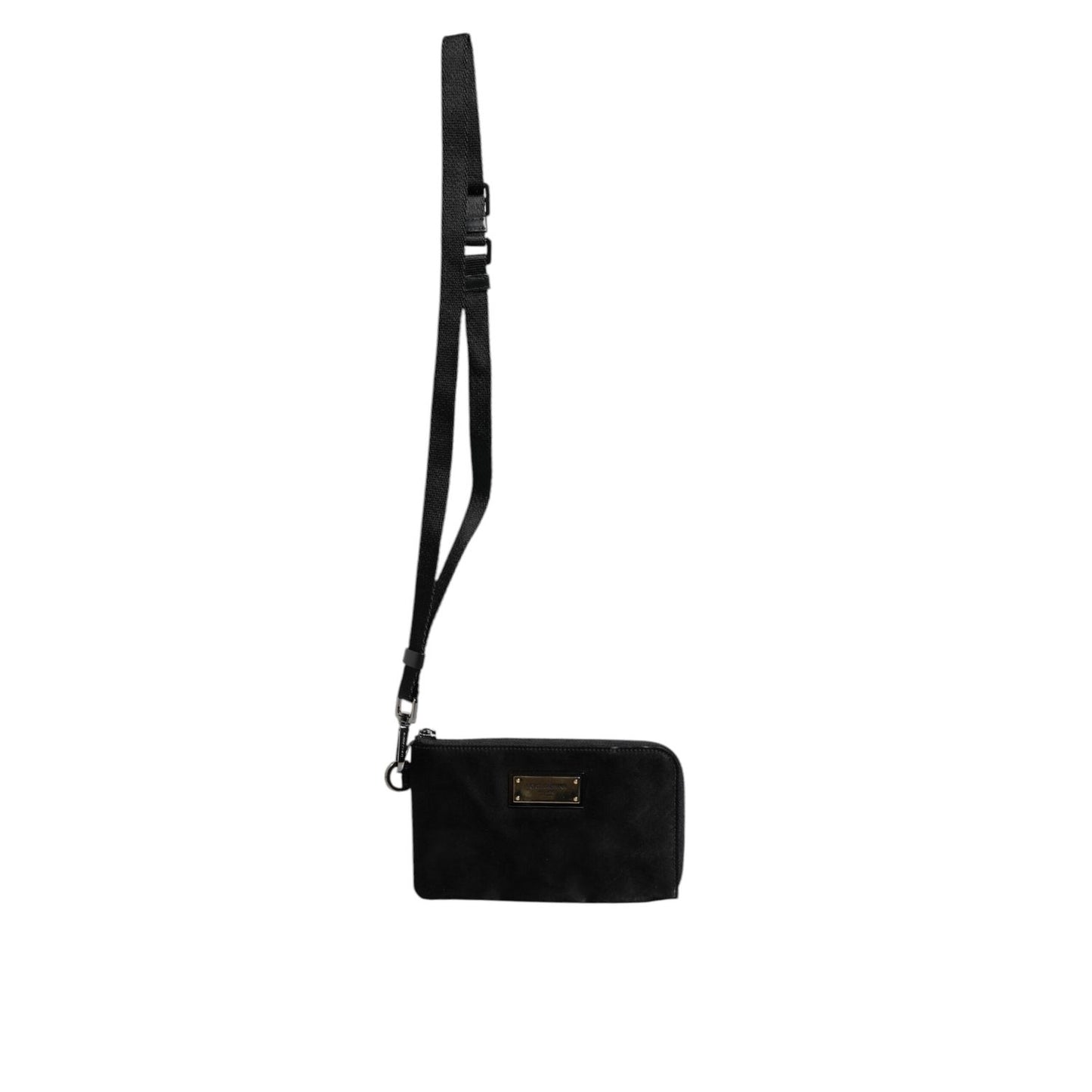 Dolce & Gabbana Black Nylon Logo Plaque Keyring Pouch Clutch Bag BAG4043