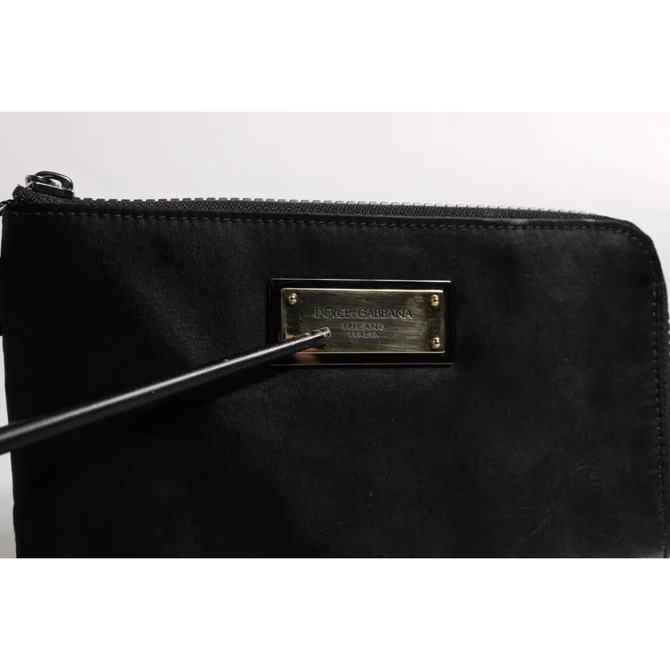 Dolce & Gabbana Black Nylon Logo Plaque Keyring Pouch Clutch Bag BAG4043