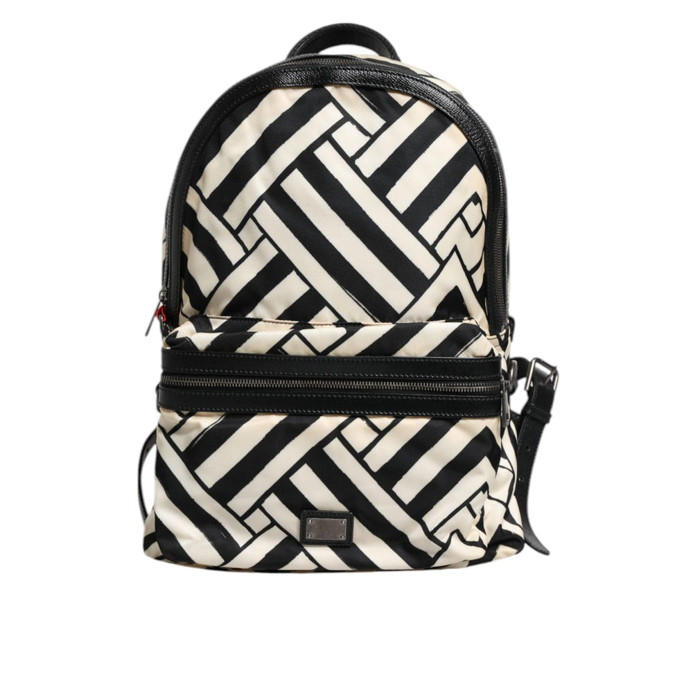 Dolce & Gabbana Black White Nylon Leather Travel Back Pack Bag BAG4061