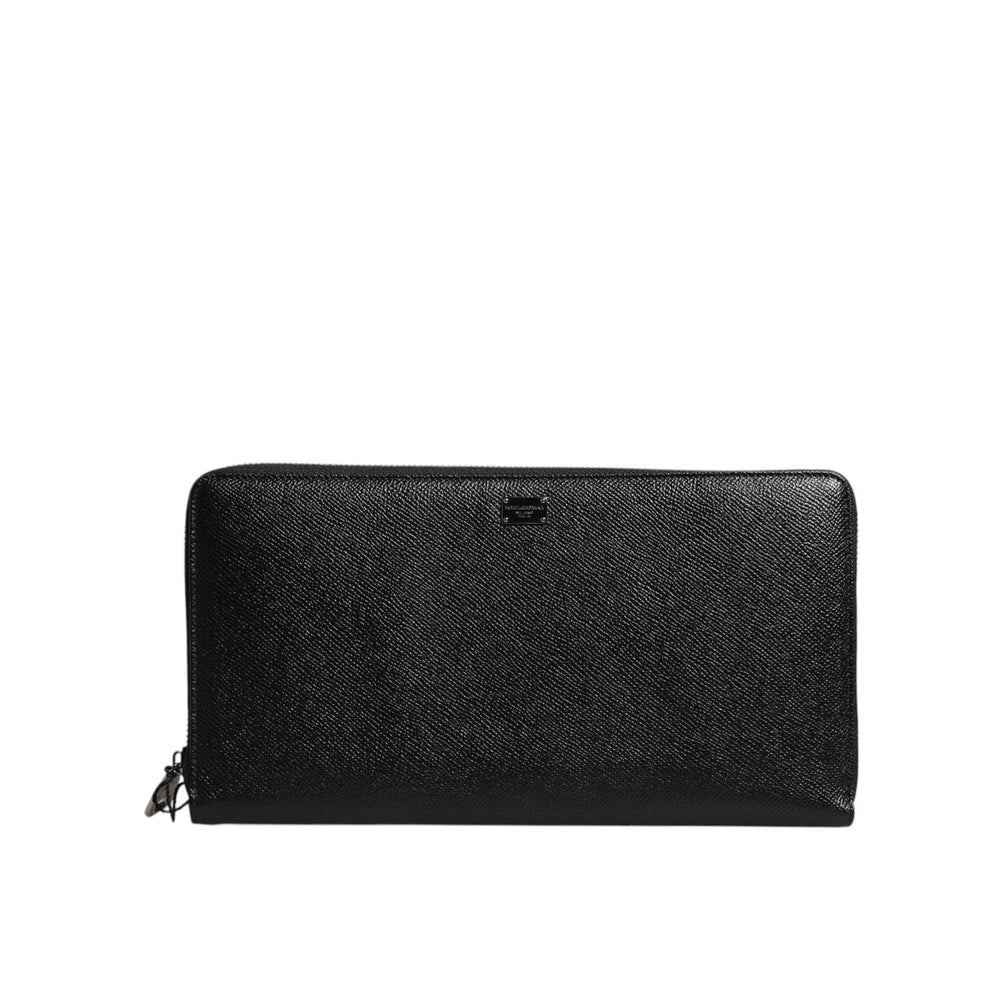 Dolce & Gabbana Black Calfskin Leather Logo Zip Around Continental Wallet BAG4069
