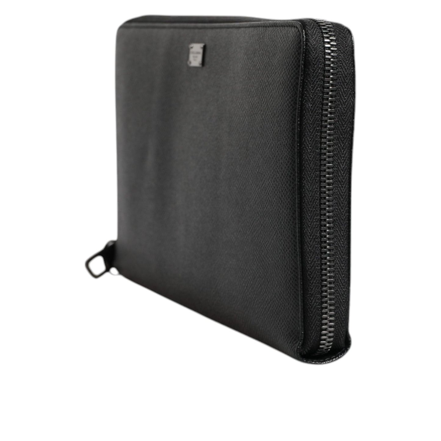 Dolce & Gabbana Black Calfskin Leather Logo Zip Around Continental Wallet BAG4069